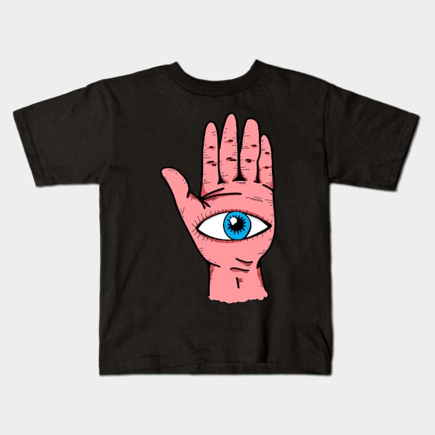 Eye In Hand Magic Symbols Hamsa Evil Eye Kids T-Shirt by Foxxy Merch